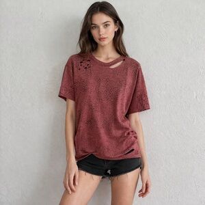 Cheetah Print Distressed Tee | Size XL | Edgy Boho Grunge